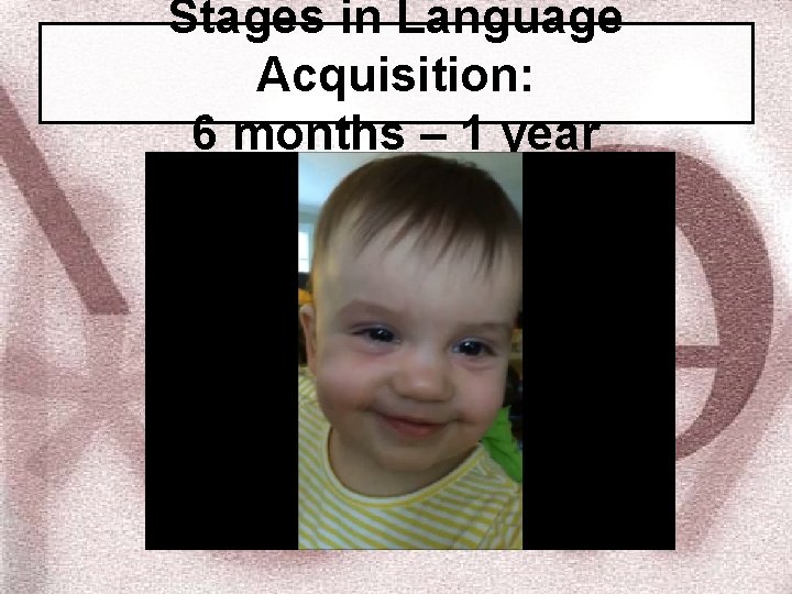 Stages in Language Acquisition: 6 months – 1 year 