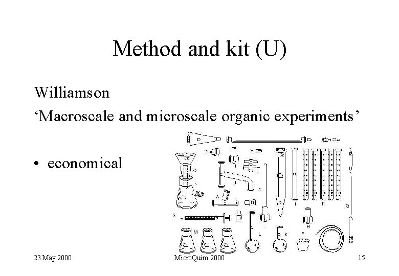 Method and kit (U) Williamson ‘Macroscale and microscale organic experiments’ • economical 23 May