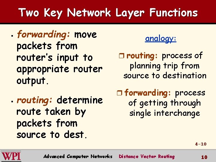 Two Key Network Layer Functions § § forwarding: move packets from router’s input to