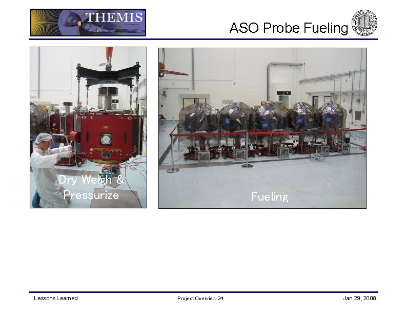 ASO Probe Fueling Vibration Acoustics Dry Weigh & Pressurize Fueling Thermal Vacuum Lessons Learned