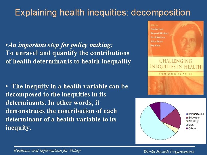 Explaining health inequities: decomposition • An important step for policy making: To unravel and