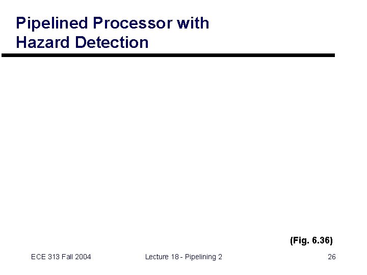 Pipelined Processor with Hazard Detection (Fig. 6. 36) ECE 313 Fall 2004 Lecture 18