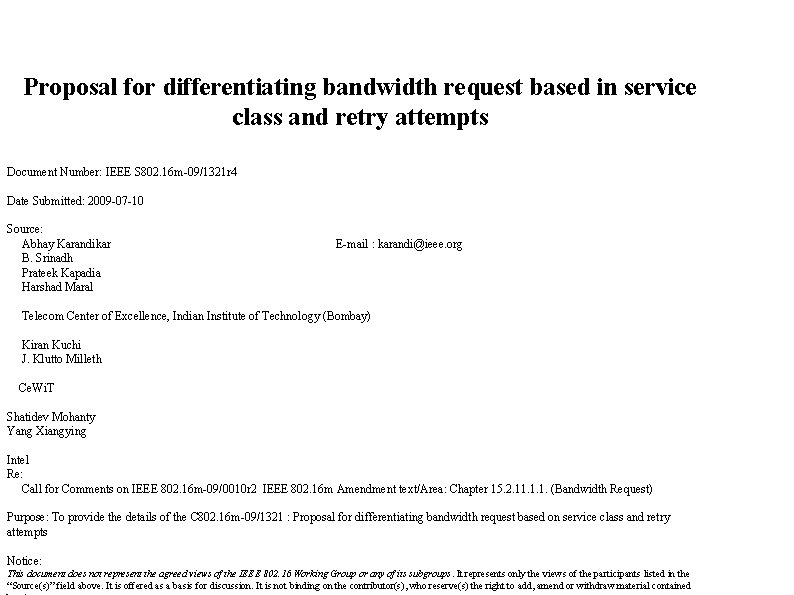 Proposal for differentiating bandwidth request based on service
