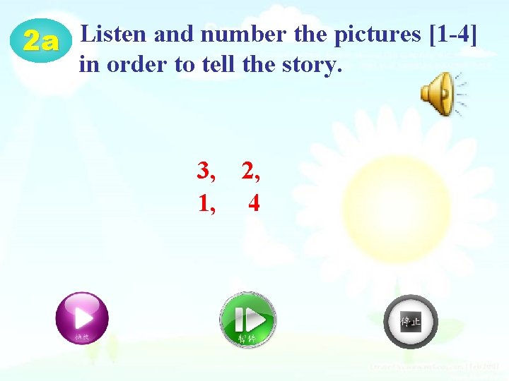 2 a Listen and number the pictures [1 -4] in order to tell the