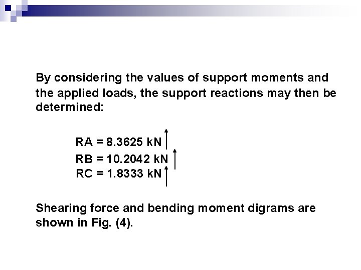 By considering the values of support moments and the applied loads, the support reactions