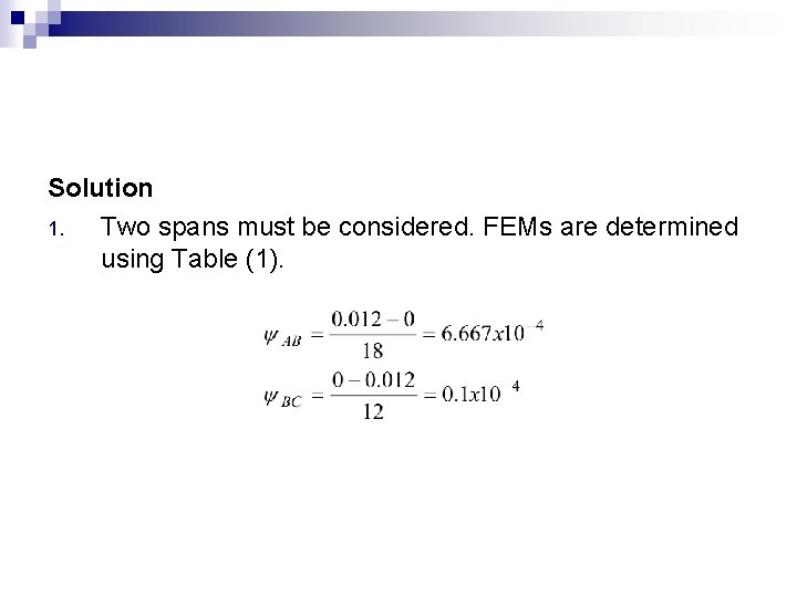 Solution 1. Two spans must be considered. FEMs are determined using Table (1). 