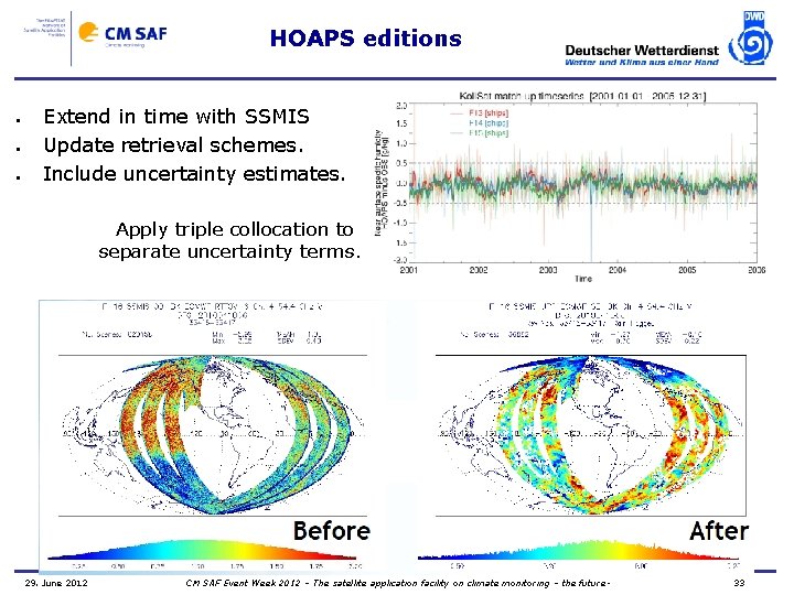 HOAPS editions • • • Extend in time with SSMIS Update retrieval schemes. Include