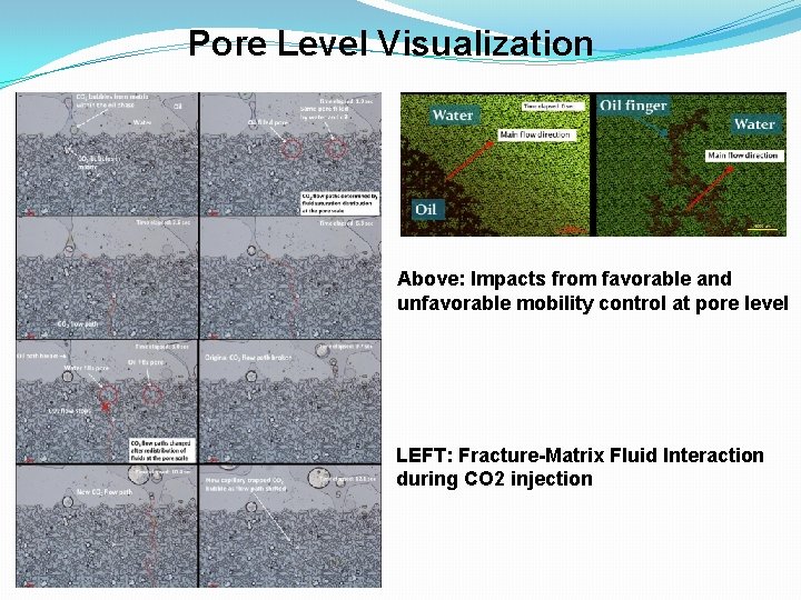 Pore Level Visualization Above: Impacts from favorable and unfavorable mobility control at pore level