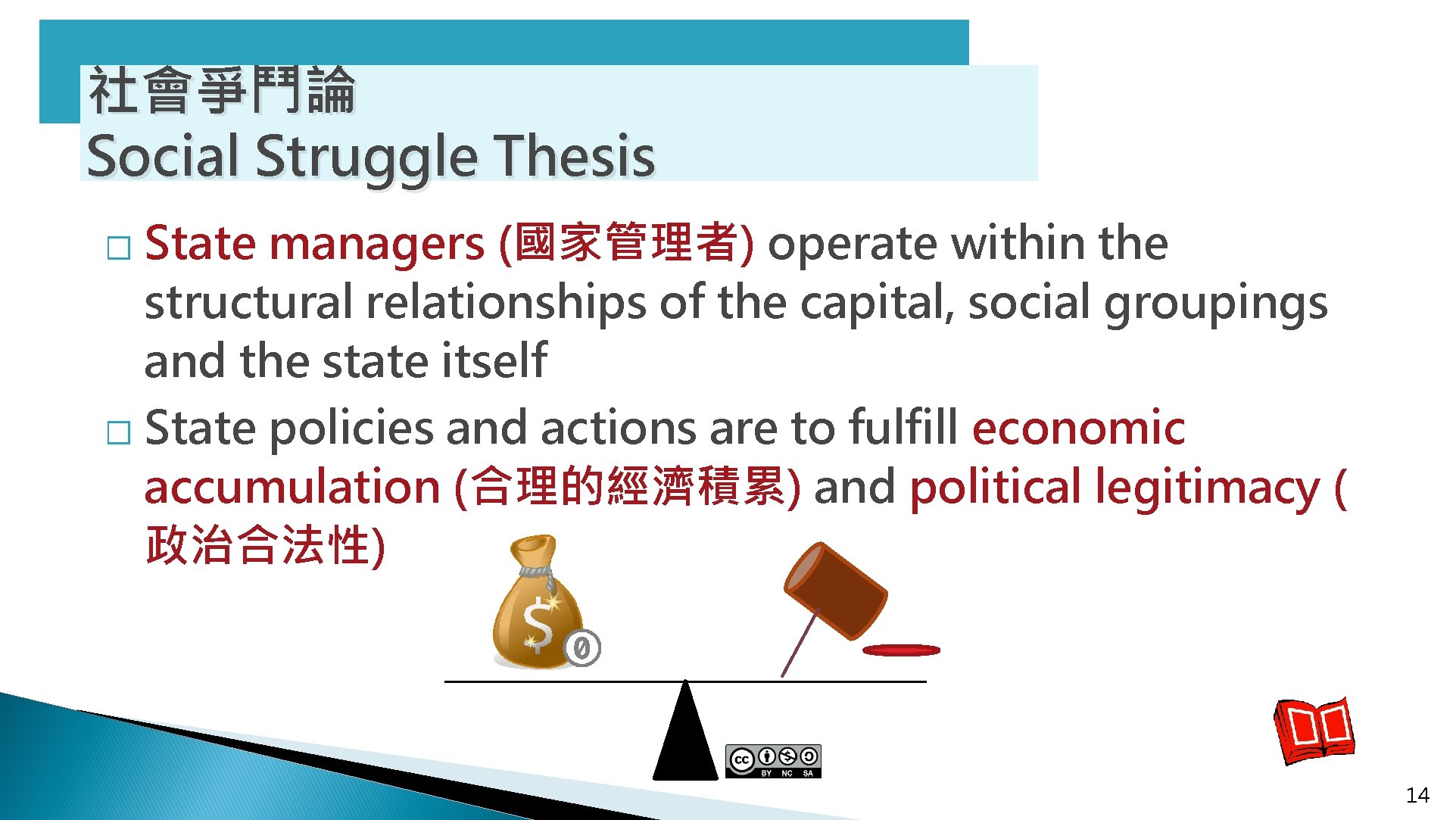 社會爭鬥論 Social Struggle Thesis State managers (國家管理者) operate within the structural relationships of the