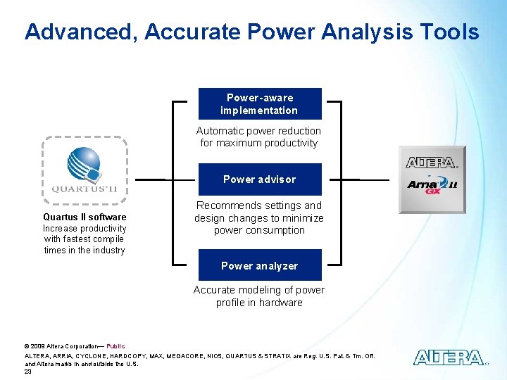 Advanced, Accurate Power Analysis Tools Power-aware implementation Automatic power reduction for maximum productivity Power