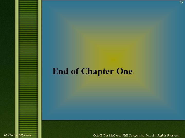 59 End of Chapter One Mc. Graw-Hill/Irwin © 2005 The Mc. Graw-Hill Companies, Inc.