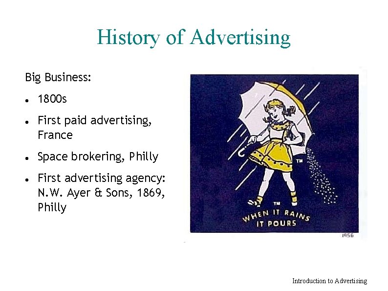 History of Advertising Big Business: 1800 s First paid advertising, France Space brokering, Philly