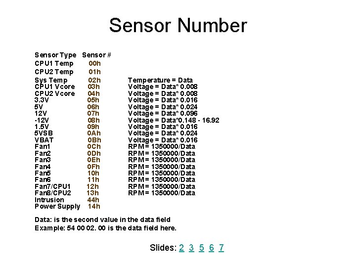 Sensor Number Sensor Type Sensor # CPU 1 Temp 00 h CPU 2 Temp