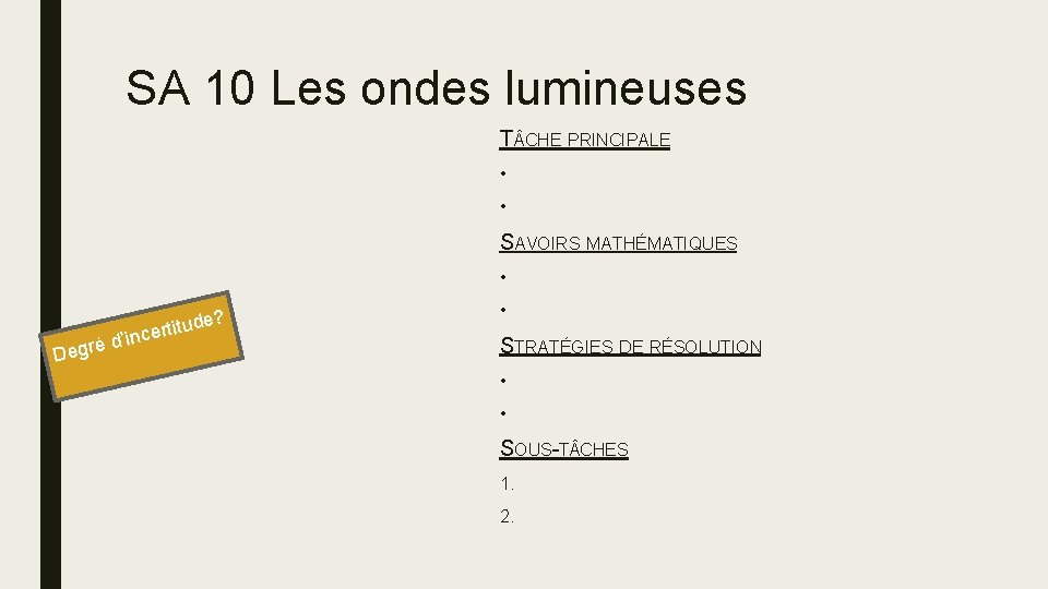 SA 10 Les ondes lumineuses T CHE PRINCIPALE • • SAVOIRS MATHÉMATIQUES • Deg