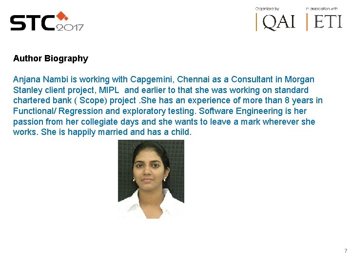 Author Biography Anjana Nambi is working with Capgemini, Chennai as a Consultant in Morgan