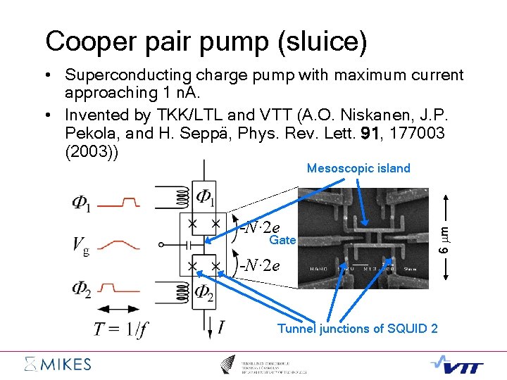 Cooper pair pump (sluice) • Superconducting charge pump with maximum current approaching 1 n.