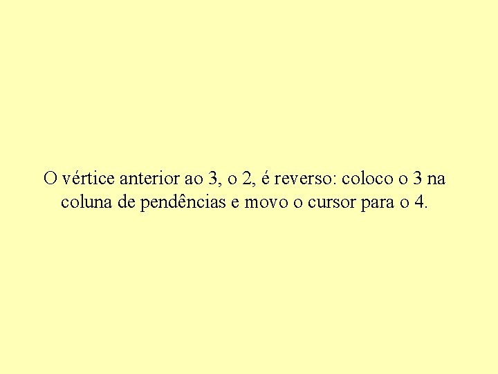 O vértice anterior ao 3, o 2, é reverso: coloco o 3 na coluna