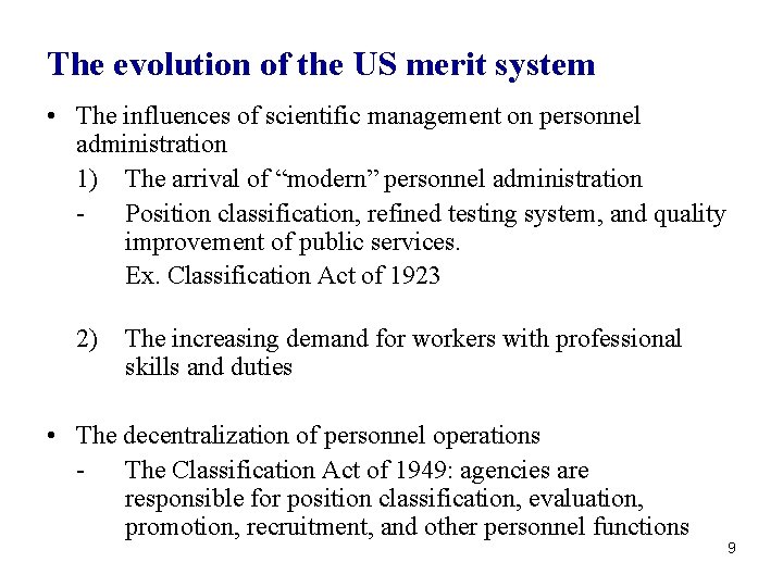Merit Process Timeline Lecture 2 The Development of Public Personnel Administration