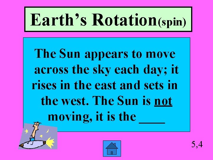 Earth’s Rotation(spin) The Sun appears to move across the sky each day; it rises