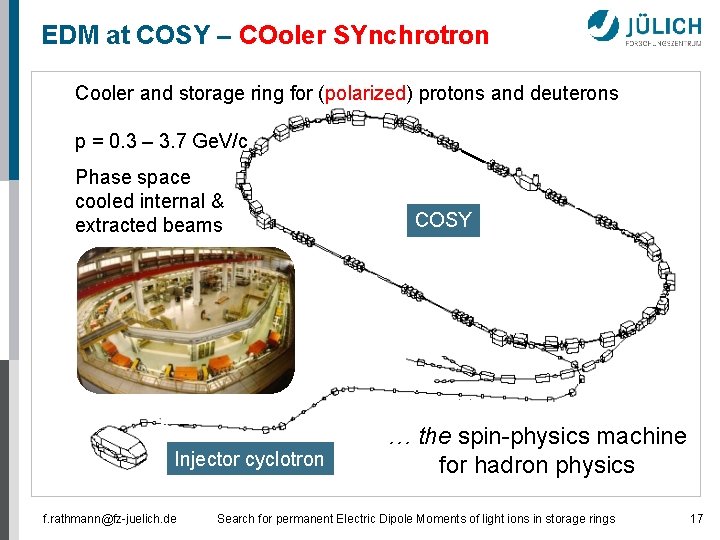 EDM at COSY – COoler SYnchrotron Cooler and storage ring for (polarized) protons and