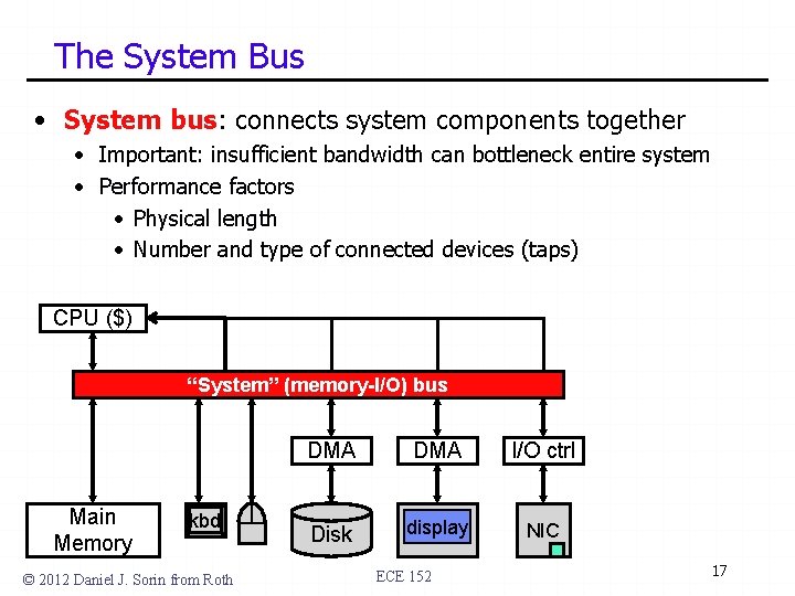 The System Bus • System bus: connects system components together • Important: insufficient bandwidth