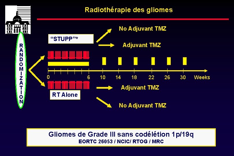 Radiothérapie des gliomes No Adjuvant TMZ “STUPP”* R A N D O M I