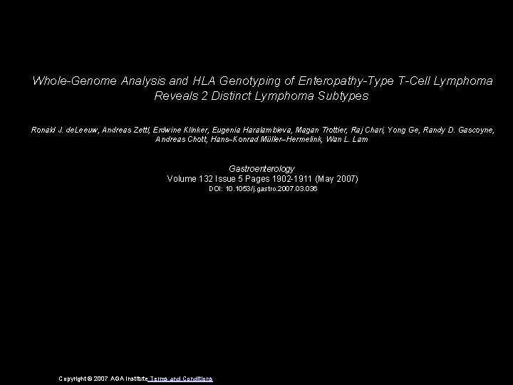 Whole-Genome Analysis and HLA Genotyping of Enteropathy-Type T-Cell Lymphoma Reveals 2 Distinct Lymphoma Subtypes