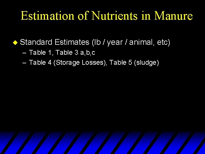 Estimation of Nutrients in Manure u Standard Estimates (lb / year / animal, etc)