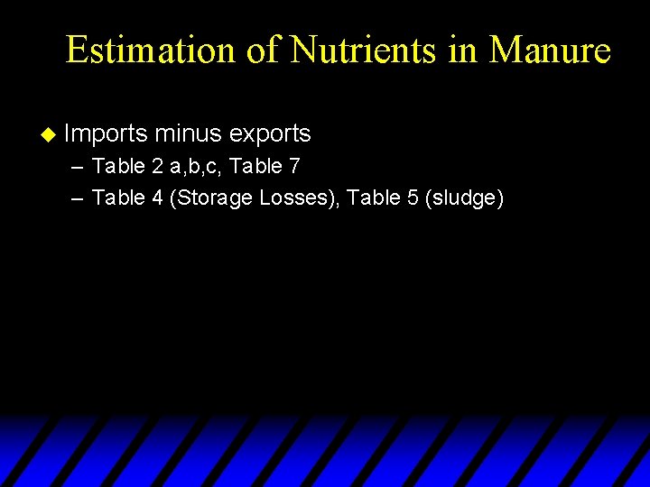 Estimation of Nutrients in Manure u Imports minus exports – Table 2 a, b,