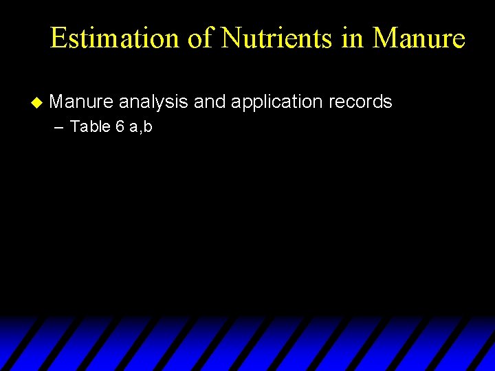 Estimation of Nutrients in Manure u Manure analysis and application records – Table 6