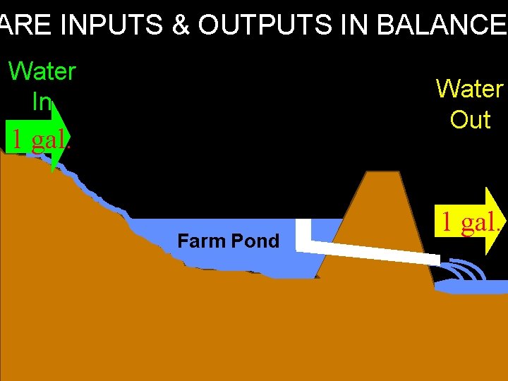 ARE INPUTS & OUTPUTS IN BALANCE Water In Water Out 1 gal. Farm Pond