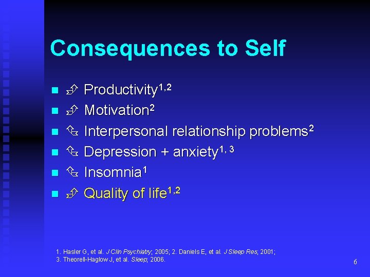 Consequences to Self n n n Productivity 1, 2 Motivation 2 Interpersonal relationship problems