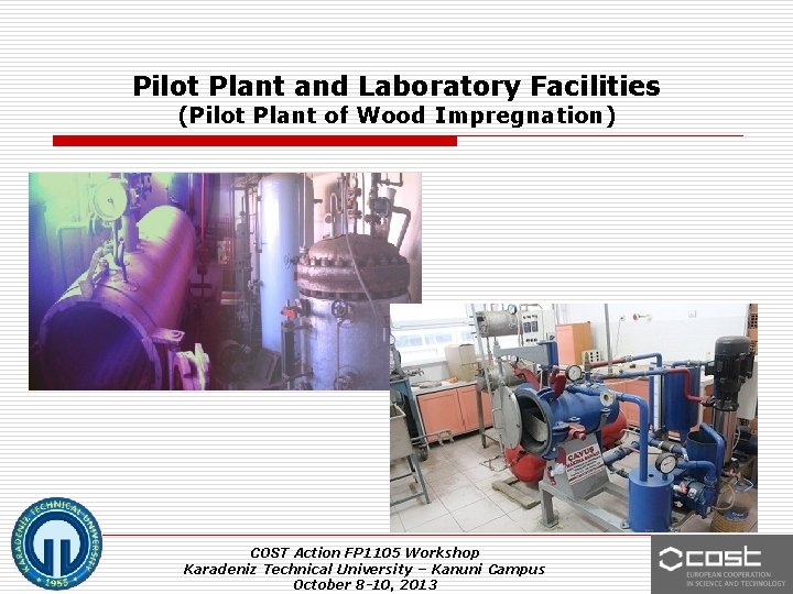 Pilot Plant and Laboratory Facilities (Pilot Plant of Wood Impregnation) COST Action FP 1105