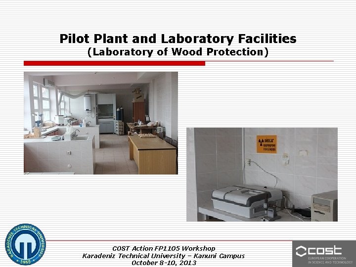 Pilot Plant and Laboratory Facilities (Laboratory of Wood Protection) COST Action FP 1105 Workshop