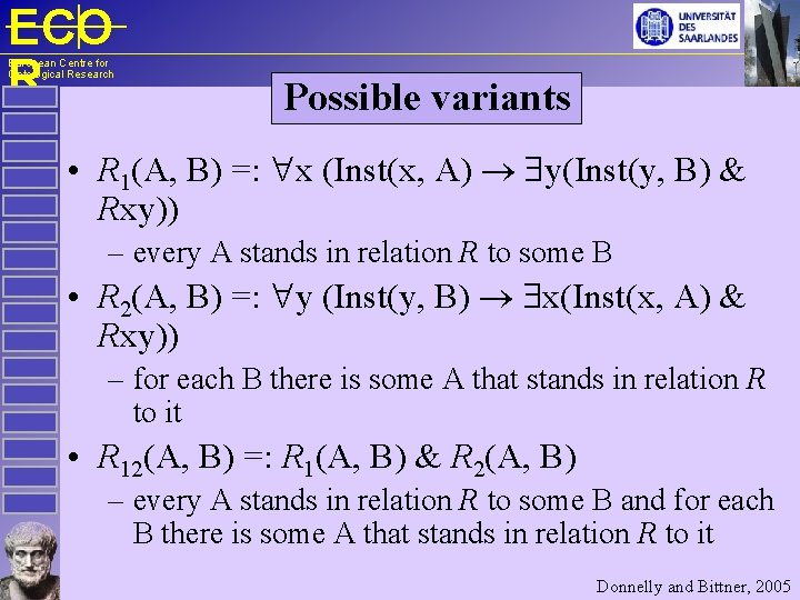 ECO R European Centre for Ontological Research Possible variants • R 1(A, B) =: