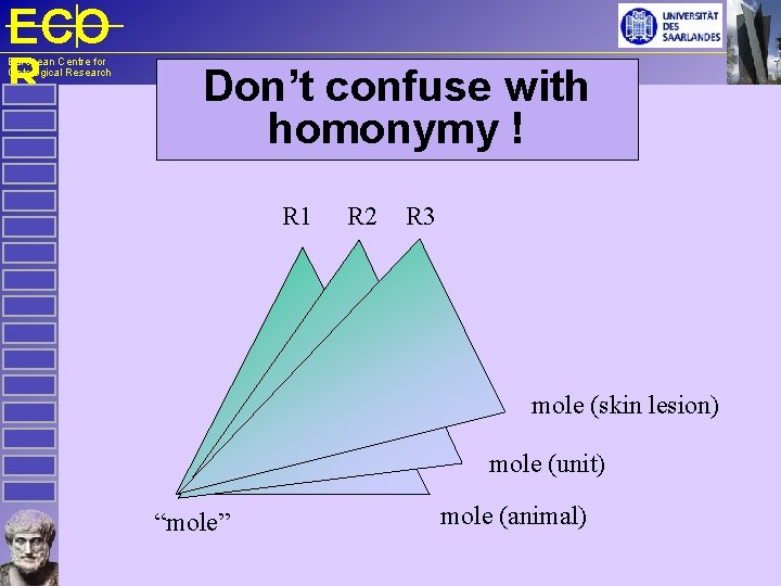 ECO R European Centre for Ontological Research Don’t confuse with homonymy ! R 1