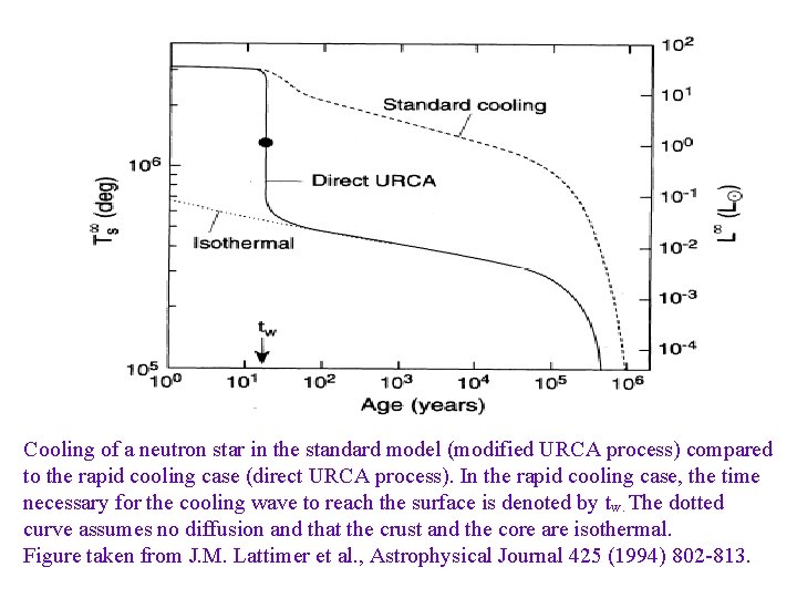 Cooling of a neutron star in the standard model (modified URCA process) compared to