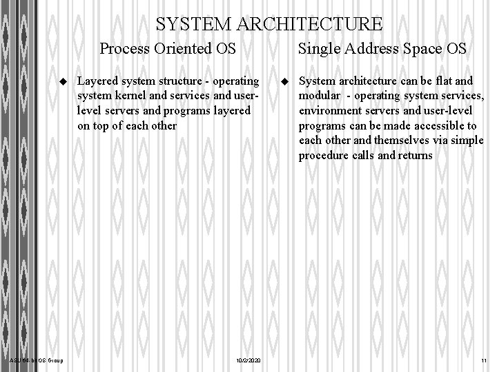 SYSTEM ARCHITECTURE Process Oriented OS u ASU 64 -bit OS Group Layered system structure