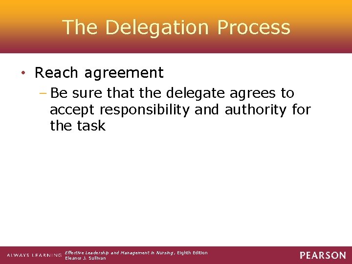 The Delegation Process • Reach agreement – Be sure that the delegate agrees to