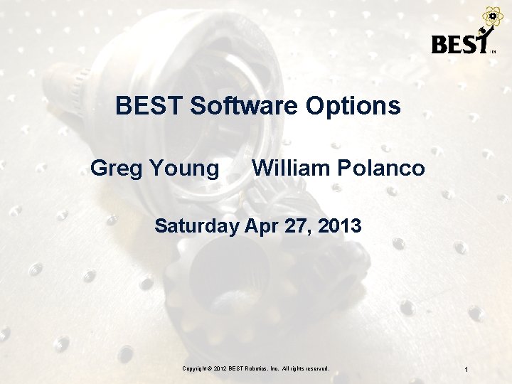 BEST Software Options Greg Young William Polanco Saturday Apr 27, 2013 Copyright © 2012