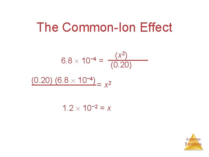 The Common-Ion Effect 2) (x 6. 8 10− 4 = (0. 20) (6. 8