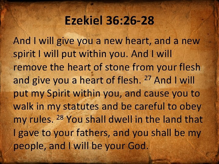Ezekiel 36: 26 -28 And I will give you a new heart, and a
