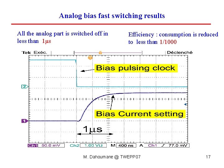 Analog bias fast switching results All the analog part is switched off in less Analog bias fast switching results All the analog part is switched off in less
