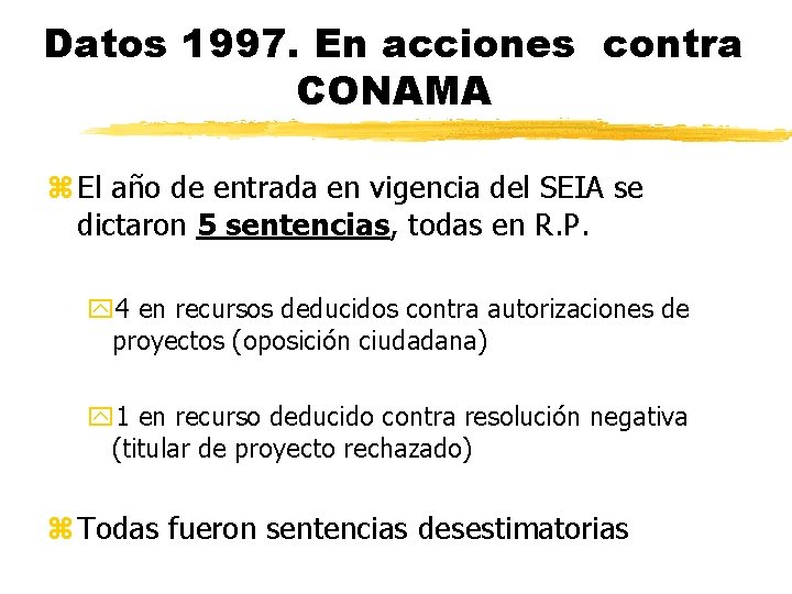 Datos 1997. En acciones contra CONAMA z El año de entrada en vigencia del