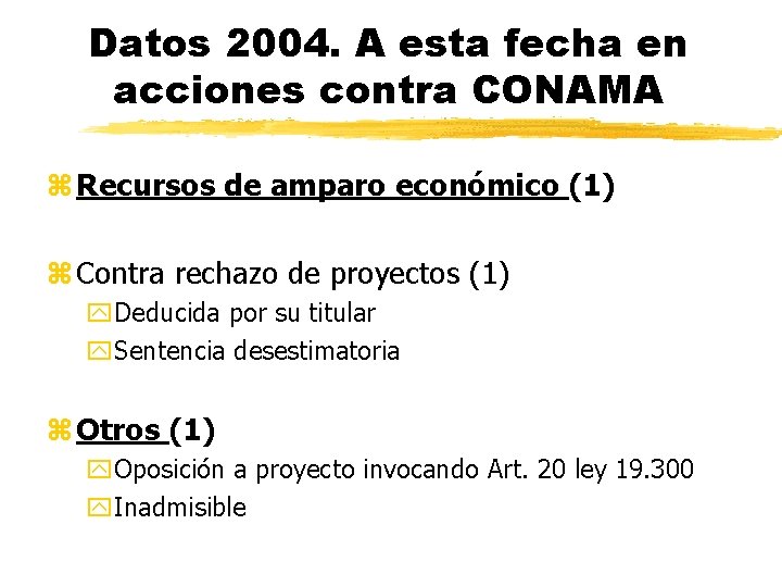 Datos 2004. A esta fecha en acciones contra CONAMA z Recursos de amparo económico