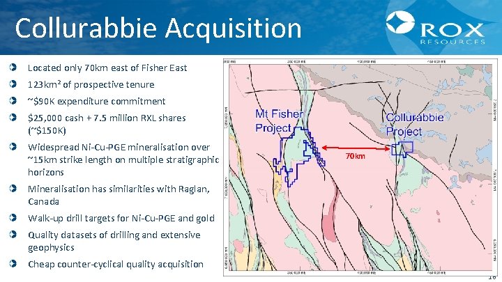 Collurabbie Acquisition Located only 70 km east of Fisher East 123 km 2 of