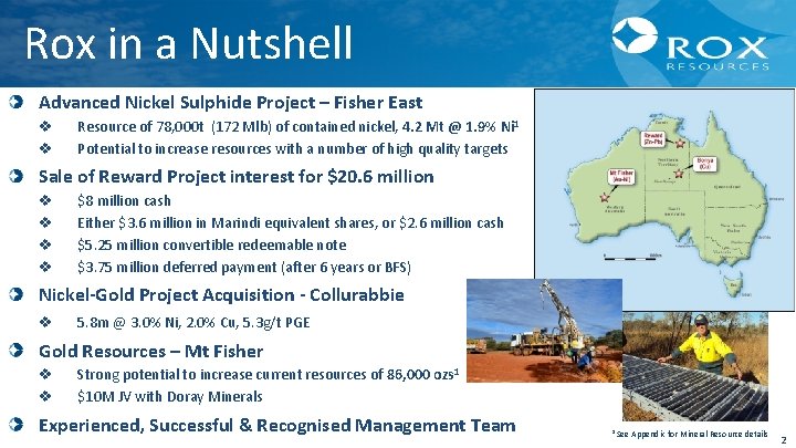 Rox in a Nutshell Advanced Nickel Sulphide Project – Fisher East v v Resource