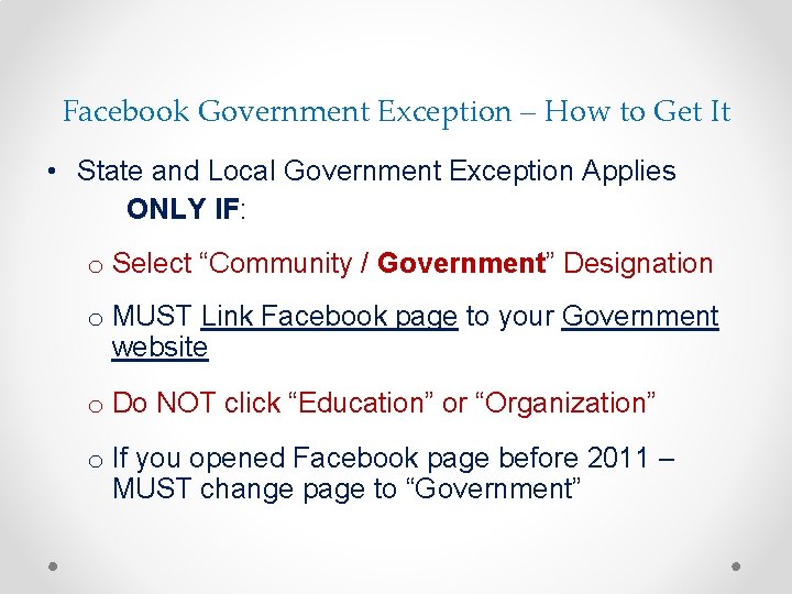 Facebook Government Exception – How to Get It • State and Local Government Exception