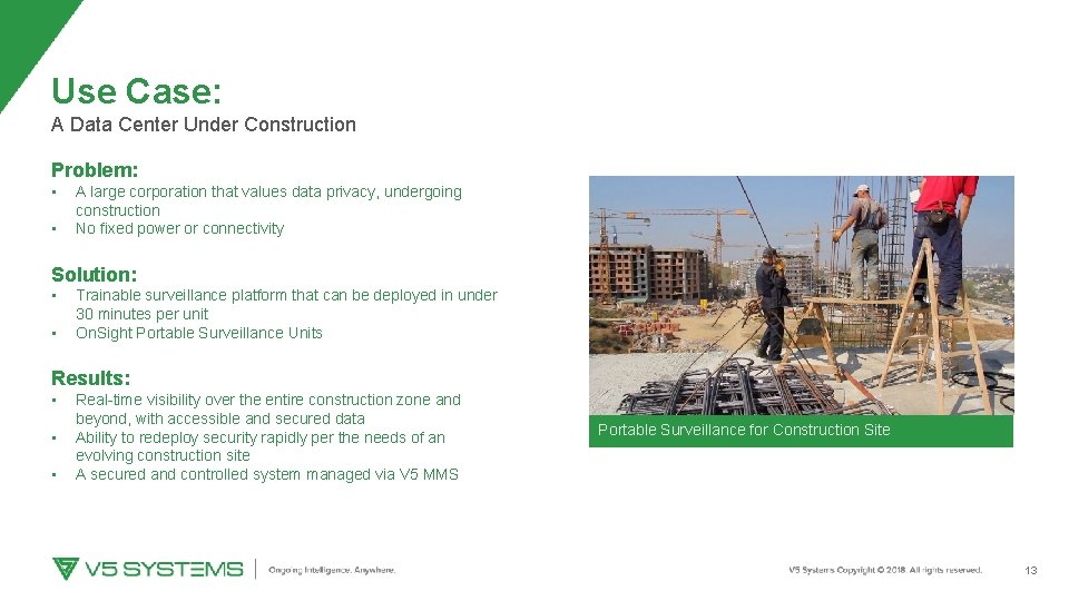 Use Case: A Data Center Under Construction Problem: • • A large corporation that