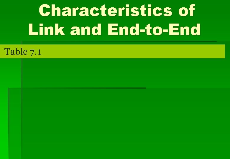 Characteristics of Link and End-to-End Table 7. 1 